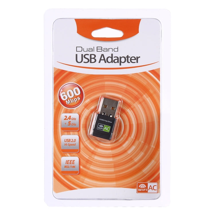 محول واي فاي USB 2.0 ثنائي النطاق 2.4GHz و5GHz بسرعة AC600Mbps، بطاقة شبكة خارجية، AC600Mbps