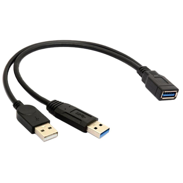 كابل 2 في 1 USB 3.0 أنثى إلى USB 2.0 + USB 3.0 ذكر للكمبيوتر / اللابتوب، الطول: 29 سم، USB 3.0 AF إلى USB 2.0 AM + USB 3.0 AM