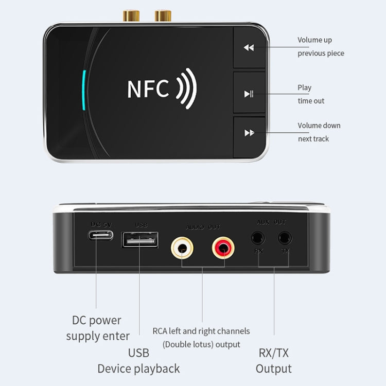 مستقبل ومرسل بلوتوث 5.0 مكتبي مع NFC ومحول صوت سماعة سيارة N100