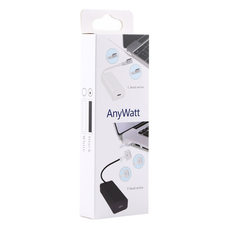 محول شحن AnyWatt 85W USB-C / Type-C أنثى إلى 5 دبابيس MagSafe 1 ذكر على شكل L لسلسلة MacBook، 85W أسود، 85W أبيض
