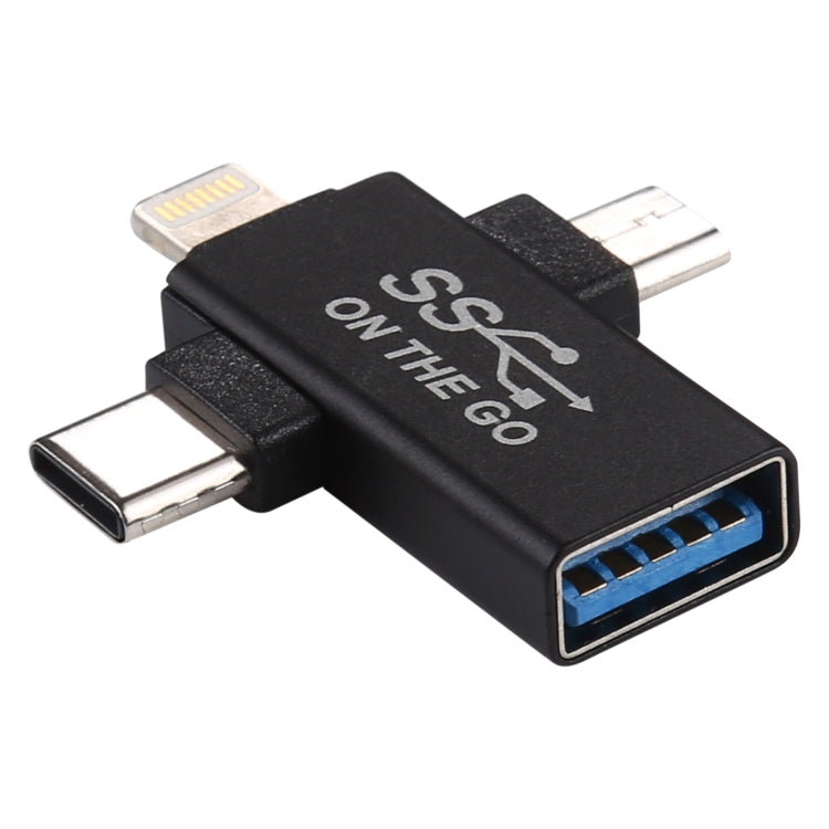 محول OTG متعدد الوظائف 3 في 1 USB 3.0 إلى 8 دبوس + Micro USB + USB-C / Type-C