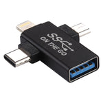 محول OTG متعدد الوظائف 3 في 1 USB 3.0 إلى 8 دبوس + Micro USB + USB-C / Type-C