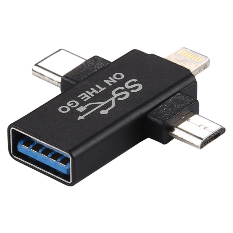 محول OTG متعدد الوظائف 3 في 1 USB 3.0 إلى 8 دبوس + Micro USB + USB-C / Type-C