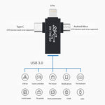 محول OTG متعدد الوظائف 3 في 1 USB 3.0 إلى 8 دبوس + Micro USB + USB-C / Type-C
