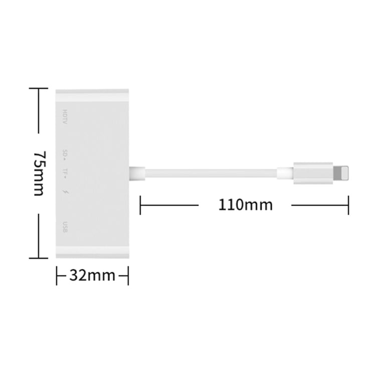 محول فيديو عالي الدقة 75215 5 في 1 من 8 دبابيس إلى HDMI + فتحة بطاقة SD + فتحة بطاقة TF + USB + منفذ شحن 8 دبابيس، 75215