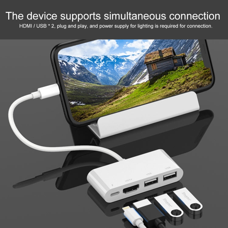 محول فيديو عالي الدقة 75216 4 في 1 من 8 دبابيس إلى HDMI + شحن 8 دبابيس + منفذي USB، 75216