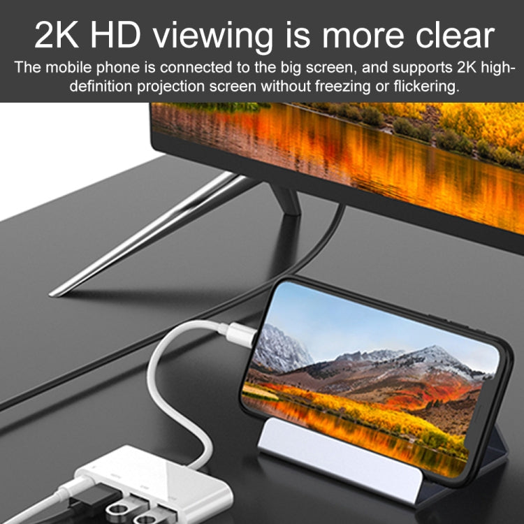 محول فيديو عالي الدقة 75216 4 في 1 من 8 دبابيس إلى HDMI + شحن 8 دبابيس + منفذي USB، 75216