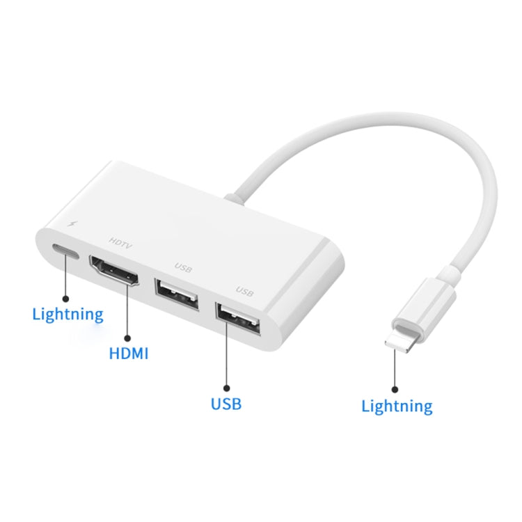 محول فيديو عالي الدقة 75216 4 في 1 من 8 دبابيس إلى HDMI + شحن 8 دبابيس + منفذي USB، 75216
