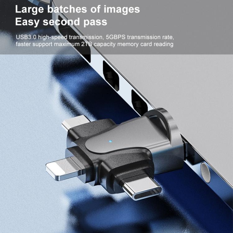 قارئ بطاقات 4 في 1 8 دبابيس + USB-C / Type-C + Micro USB + USB 3.0 ذكر