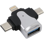 محول 3 في 1 من 8 دبابيس + USB-C / Type-C + Micro USB ذكر إلى USB 3.0 أنثى من سبائك الزنك