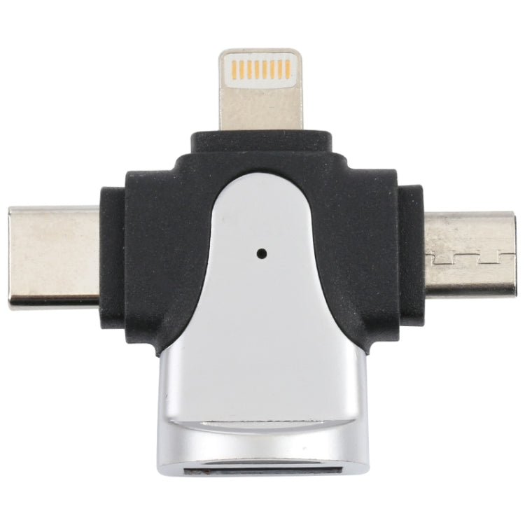 محول 3 في 1 من 8 دبابيس + USB-C / Type-C + Micro USB ذكر إلى USB 3.0 أنثى من سبائك الزنك