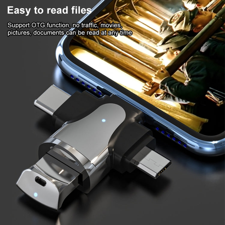 محول 3 في 1 من 8 دبابيس + USB-C / Type-C + Micro USB ذكر إلى USB 3.0 أنثى من سبائك الزنك