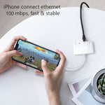 محول AV رقمي OTG 4 في 1 من 8 دبابيس ذكر إلى طاقة 8 دبابيس + RJ45 إيثرنت + HDMI + كاميرا USB أنثى، RJ45 إيثرنت