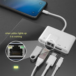 محول AV رقمي OTG 4 في 1 من 8 دبابيس ذكر إلى طاقة 8 دبابيس + RJ45 إيثرنت + HDMI + كاميرا USB أنثى، RJ45 إيثرنت