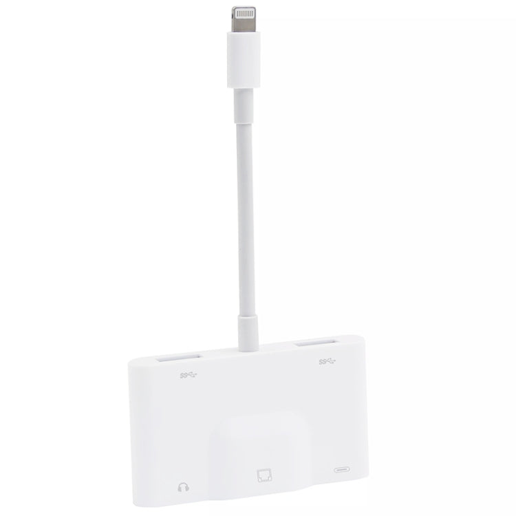 محول NK-1033 5 في 1 من 8 دبابيس ذكر إلى USB مزدوج + AUX 3.5 مم + إيثرنت + طاقة 8 دبابيس أنثى