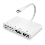 محول AV رقمي OTG 5 في 1 من 8 دبابيس ذكر إلى USB + HDMI + فتحة بطاقة TF / SD + طاقة 8 دبابيس أنثى، فتحة بطاقة TF / SD