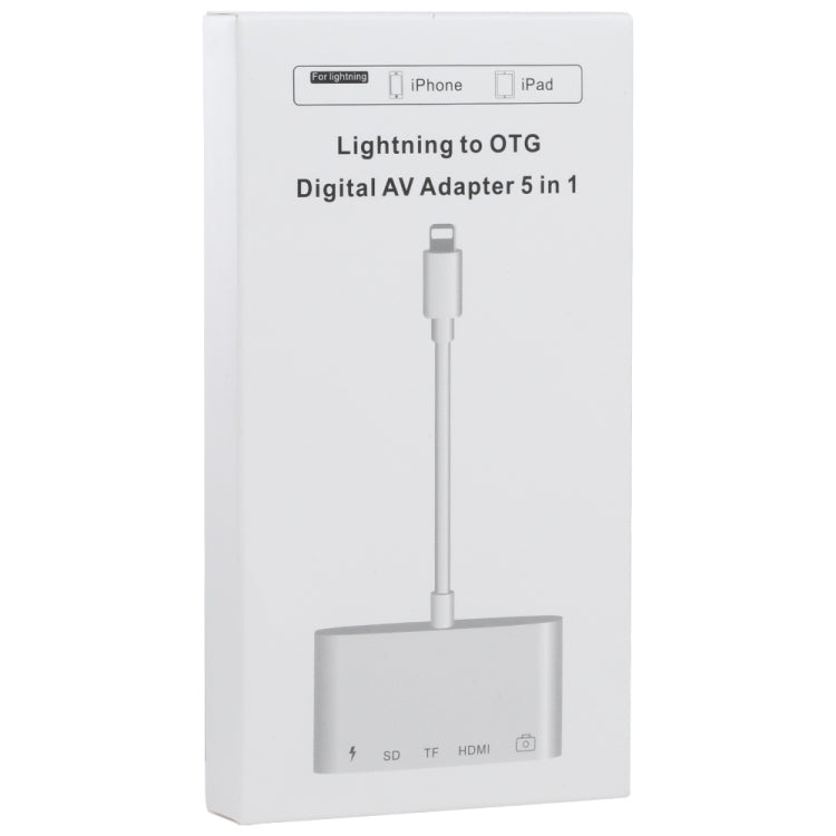 محول AV رقمي OTG 5 في 1 من 8 دبابيس ذكر إلى USB + HDMI + فتحة بطاقة TF / SD + طاقة 8 دبابيس أنثى، فتحة بطاقة TF / SD