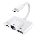 محول 3 في 1 USB-C / Type-C ذكر إلى USB + إيثرنت RJ45 100M + طاقة Type-C أنثى