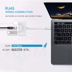 محول 3 في 1 USB-C / Type-C ذكر إلى USB + إيثرنت RJ45 100M + طاقة Type-C أنثى