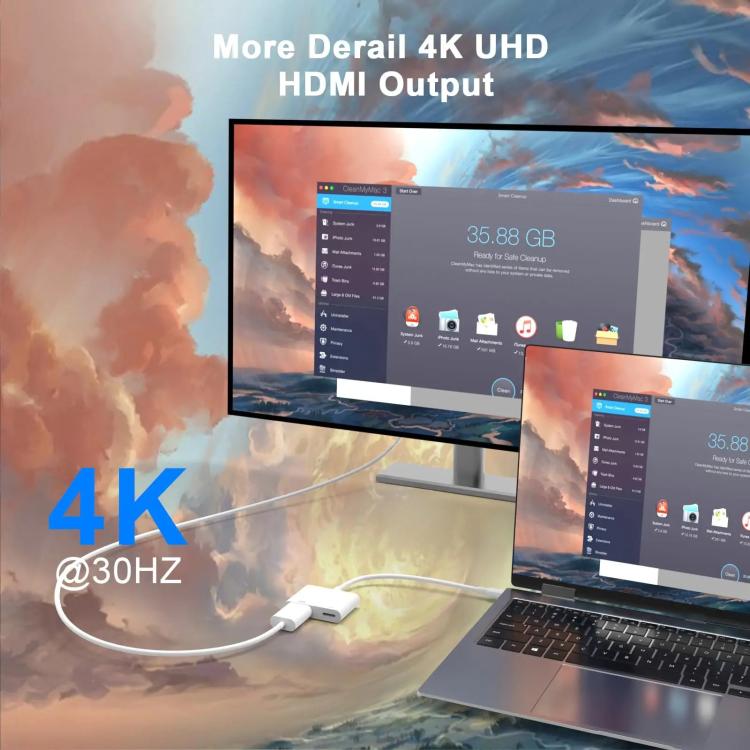 محول فيديو USB-C/تايب-سي إلى HDMI+USB-C/تايب-سي، تايب-سي 4K/30HZ