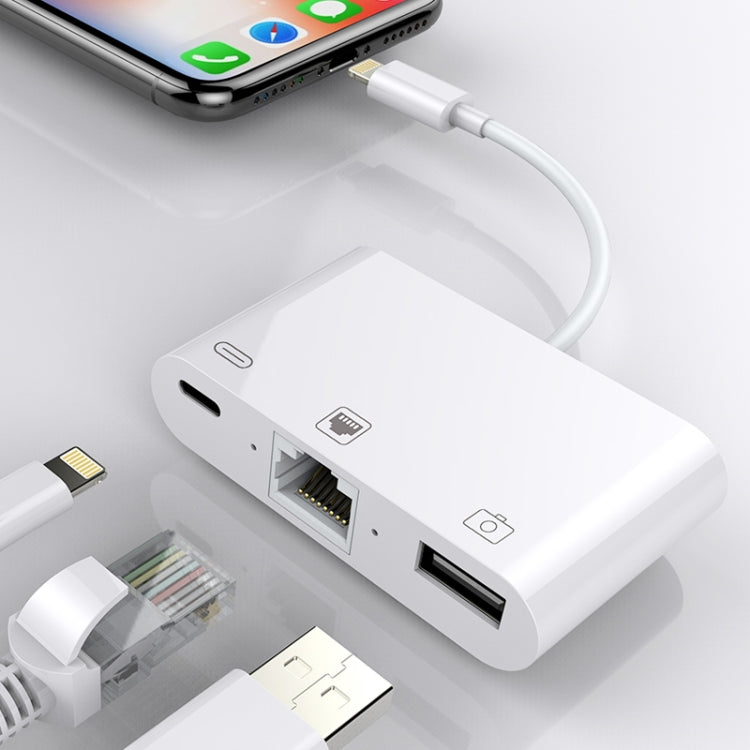 كابل محول فيديو رقمي NK-107 3 في 1 منافذ أنثى إيثرنت + USB + شحن 8 دبابيس إلى ذكر 8 دبابيس OTG