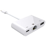 كابل محول فيديو رقمي NK-107 3 في 1 منافذ أنثى إيثرنت + USB + شحن 8 دبابيس إلى ذكر 8 دبابيس OTG