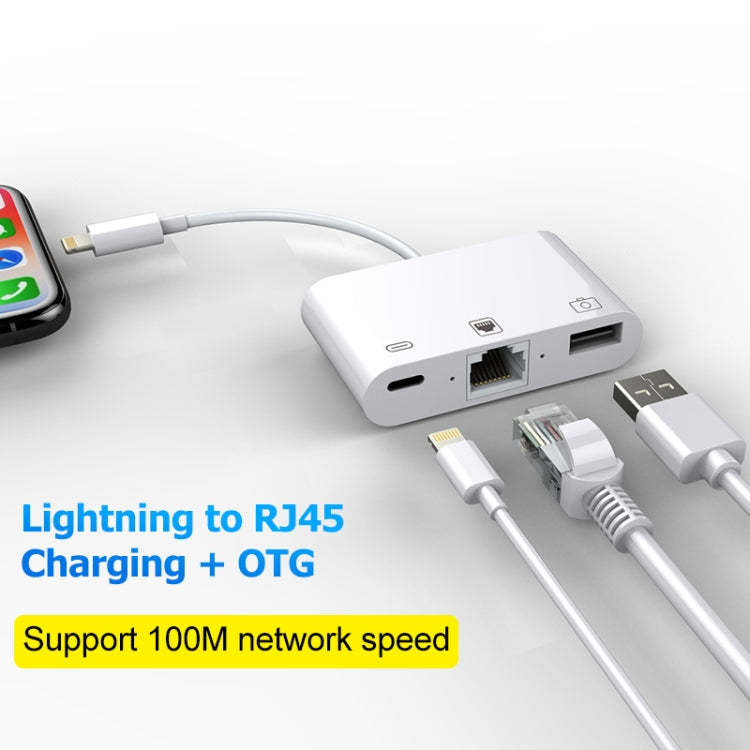 كابل محول فيديو رقمي NK-107 3 في 1 منافذ أنثى إيثرنت + USB + شحن 8 دبابيس إلى ذكر 8 دبابيس OTG