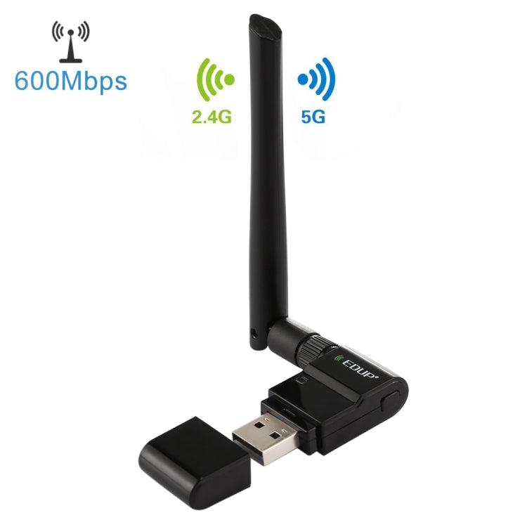 محول إيثرنت لاسلكي USB ثنائي النطاق 11AC بسرعة 600 ميجابت في الثانية مع هوائي 2dBi من EDUP EP-AC1635 للابتوب / الكمبيوتر، EP-AC1635