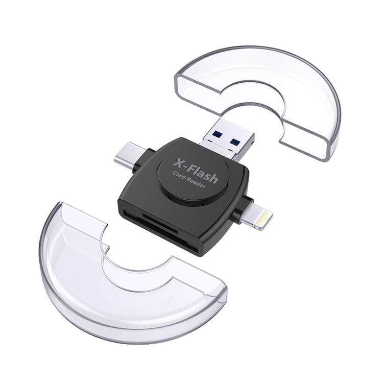 قارئ بطاقات X-Flash R01 3 في 1 8 دبابيس + USB-C / Type-C + Micro USB لبطاقات SD / TF
