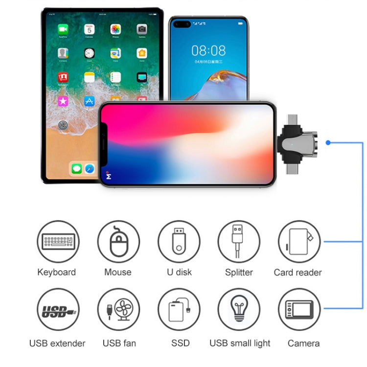 محول OTG 3 في 1، USB إلى Type-C / Micro USB / 8 دبوس