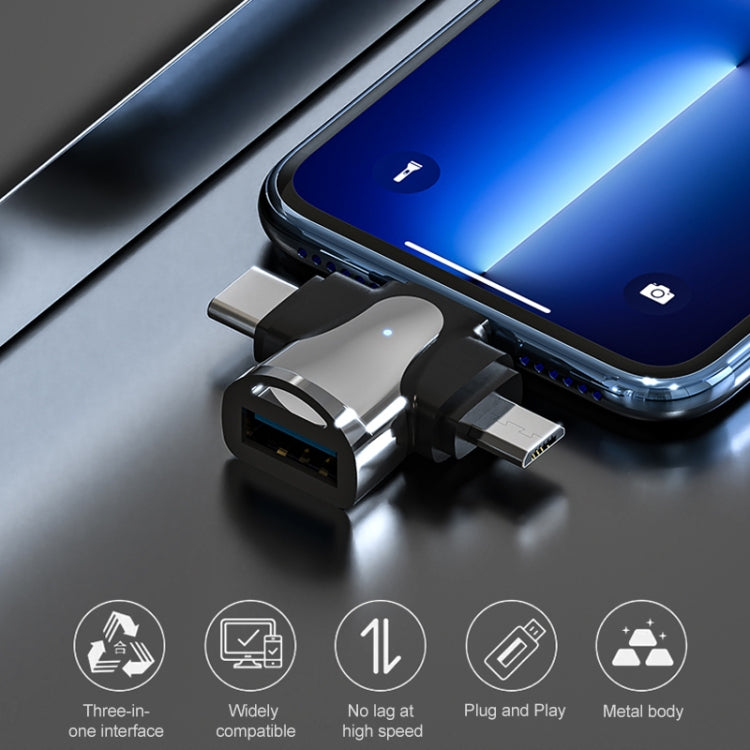 محول OTG 3 في 1، USB إلى Type-C / Micro USB / 8 دبوس