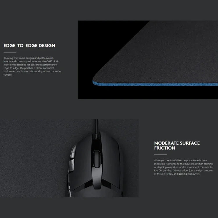 لوح فأرة ألعاب ناعم من القماش من Logitech G640، الحجم: 46 × 40 سم، G640 ناعم من القماش