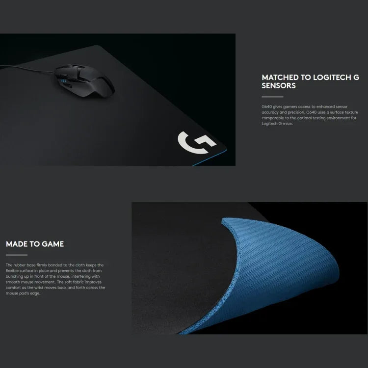 لوح فأرة ألعاب ناعم من القماش من Logitech G640، الحجم: 46 × 40 سم، G640 ناعم من القماش
