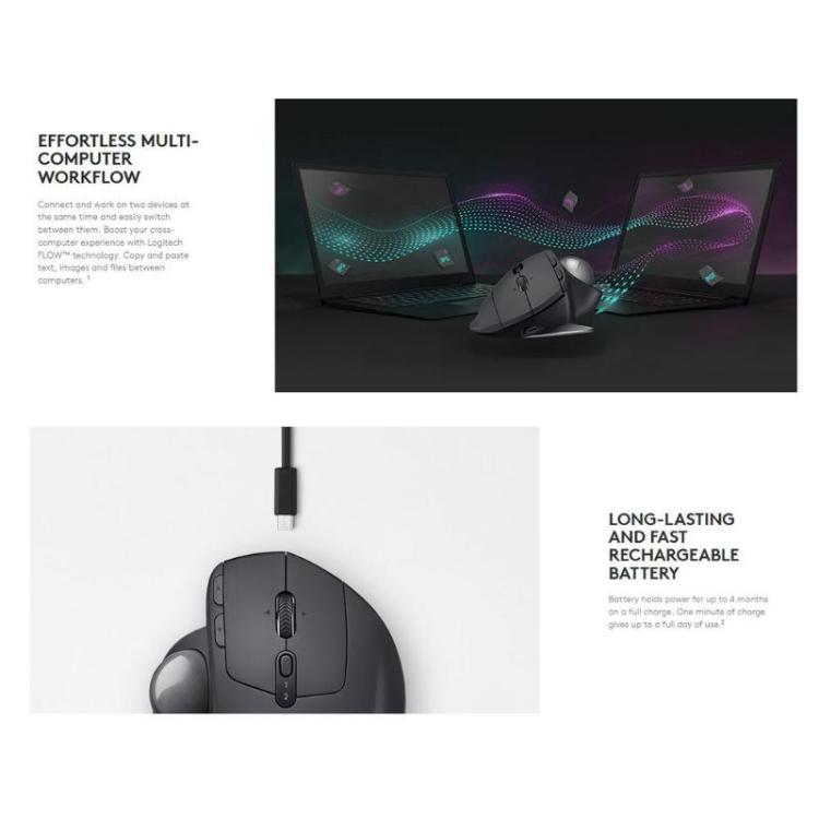 فأرة بصرية لاسلكية بتقنية Bluetooth + Unifying ثنائية الوضع بدقة 440DPI من Logitech MX ERGO S، MX ERGO S