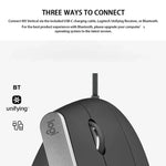فأرة بصرية عمودية لاسلكية مريحة من Logitech MX Vertical بدقة 4000DPI مع USB-C / Type-C + Unifying + Bluetooth بثلاثة أوضاع، MX Vertical