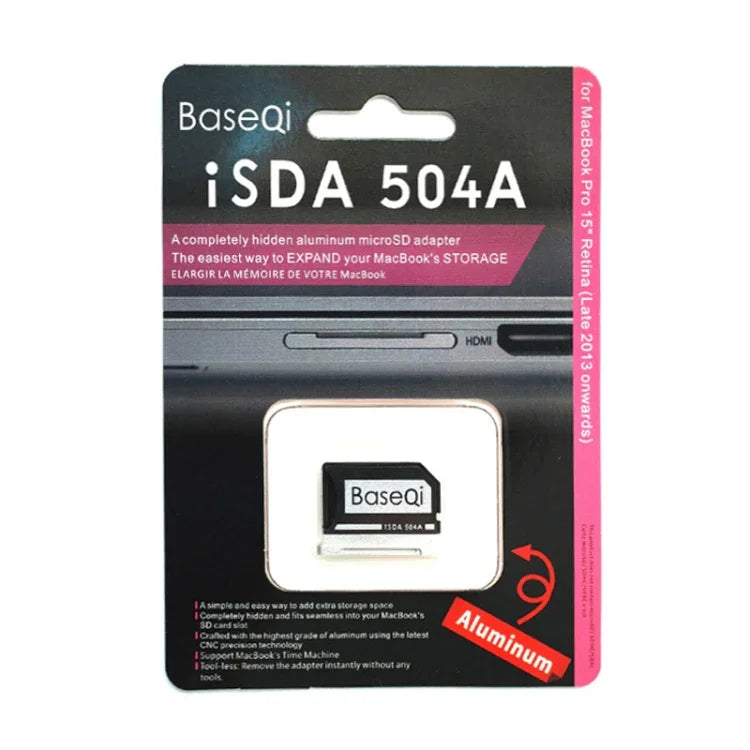 حافظة بطاقة SD من BASEQI 504ASV مصنوعة من سبائك الألمنيوم مخفية لأجهزة لابتوب Macbook Pro Retina مقاس 15 بوصة (نهاية 2013 - منتصف 2015)، لأجهزة Macbook Pro Retina 15