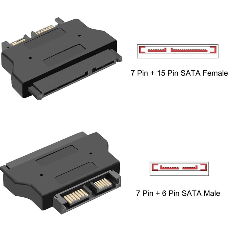 محول SATA أنثى 22 دبوس إلى SLIMLINE SATA ذكر 13 دبوس، SATA أنثى 22 دبوس إلى SATA ذكر 13 دبوس