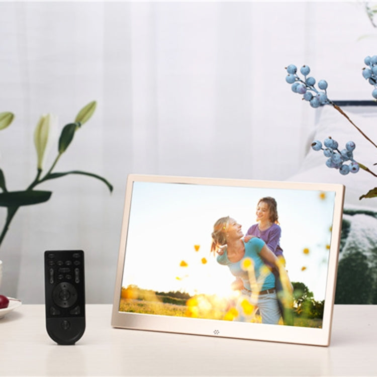 إطار صور رقمي بشاشة LED عالية الدقة 1280x800 مقاس 13.3 بوصة HSD1303 مع حامل وتحكم عن بعد، يدعم بطاقة SD / MMC / MS / منفذ USB، قابس UK (ذهبي)، HSD1303 13.3 بوصة