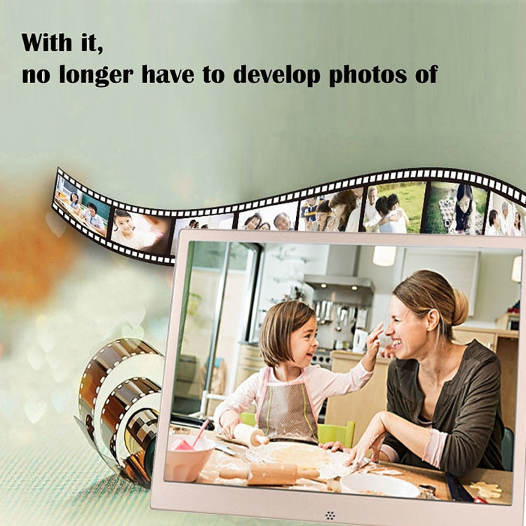 إطار صور رقمي بشاشة LED عالية الدقة 1280x800 مقاس 13.3 بوصة HSD1303 مع حامل وتحكم عن بعد، يدعم بطاقة SD / MMC / MS / منفذ USB، قابس UK (ذهبي)، HSD1303 13.3 بوصة