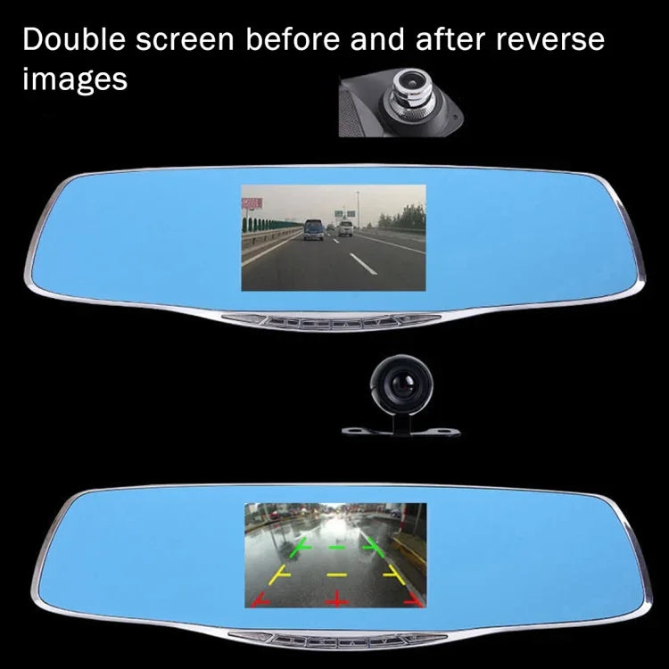 مسجل سيارة G835 بشاشة عرض 4.3 بوصة بدقة HD 1080P ومرآة الرؤية الخلفية، Generalplus 2248، كاميرتان بزوايا عرض 170 درجة، يدعم التسجيل HDR / وظيفة كشف الحركة، G835