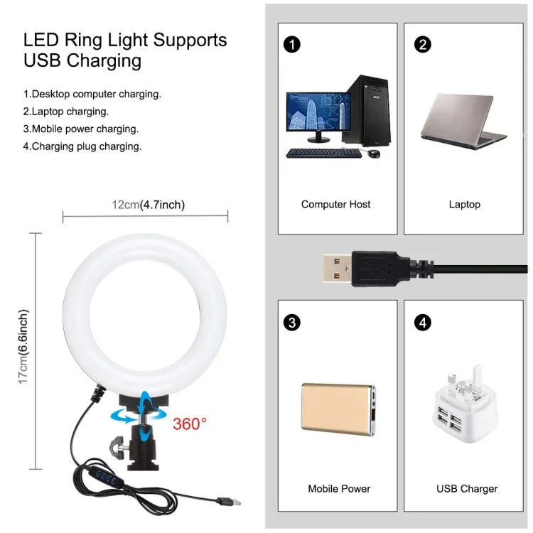 مجموعة PULUZ 4 في 1 لمعدات بث مباشر وتسجيل فيديو للهواتف الذكية مع ضوء سيلفي LED حلقي 4.7 بوصة 12 سم ومثبت مقبض ألومنيوم مع ميكروفون + حامل ترايبود + قاعدة ترايبود بارد لرأس الترايبود، مجموعة حامل ألومنيوم مع ضوء حلقي
