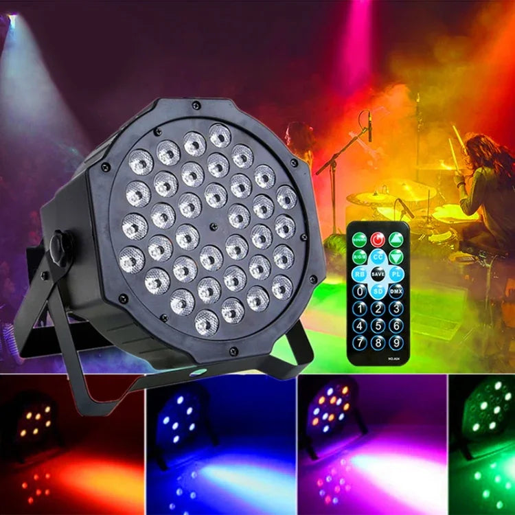 ضوء LED PAR DMX512 RGB بقوة 36W و36 LED مع جهاز تحكم عن بعد، وميض + تحكم صوتي + ذاتي الحركة، تيار متردد 100-240 فولت، RGB مع جهاز تحكم عن بعد