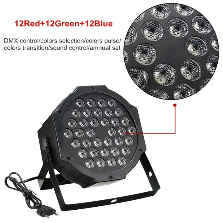 ضوء LED PAR DMX512 RGB بقوة 36W و36 LED مع جهاز تحكم عن بعد، وميض + تحكم صوتي + ذاتي الحركة، تيار متردد 100-240 فولت، RGB مع جهاز تحكم عن بعد