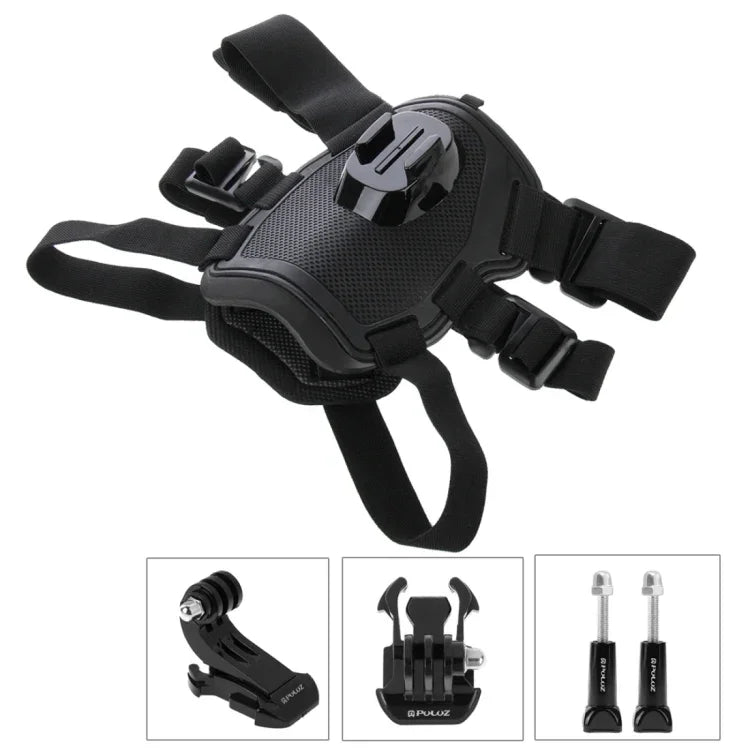 حزام صدر قابل للتعديل من PULUZ لحمل الكلب لكاميرات GoPro، Insta360، DJI وغيرها من الكاميرات الرياضية، حزام صدر للكلب
