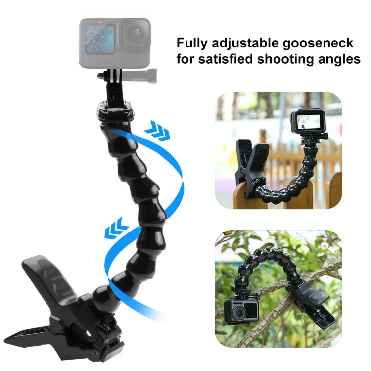 حامل مشبك مرن لفكي كاميرات الأكشن من PULUZ لكاميرات GoPro وInsta360 وDJI وغيرها، حامل فكي