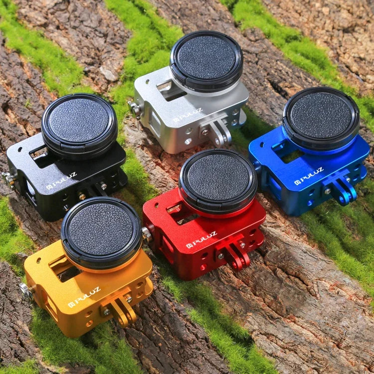 هيكل حماية من سبائك الألمنيوم CNC من PULUZ مع إطار تأمين وعدسة UV بقطر 52 مم لكاميرا GoPro HERO(2018) /7 Black /6 /5، لإطار سحب HERO6 /5، لإطار سحب HERO5