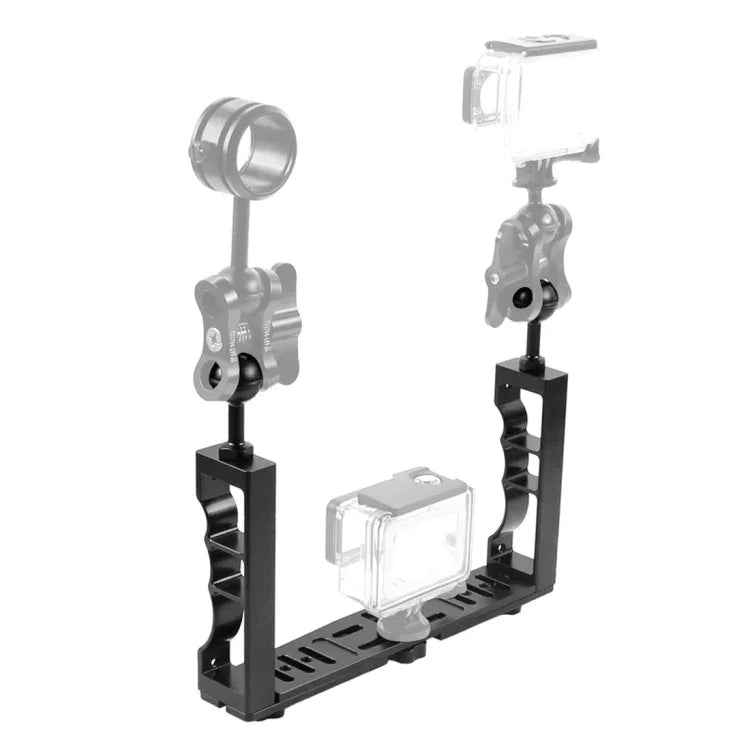 حامل ذراع إضاءة غوص مزدوج محمول قابل للتعديل من CNC الألمنيوم لكاميرات GoPro وInsta360 وDJI وغيرها من كاميرات الحركة من PULUZ، حامل ذراع مزدوج محمول