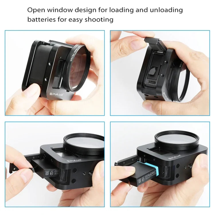 هيكل حماية من سبائك الألمنيوم CNC مع إطار تأمين وعدسة UV بحجم 52 مم لكاميرا GoPro HERO8 Black من PULUZ، لـ HERO8 Black مع إطار