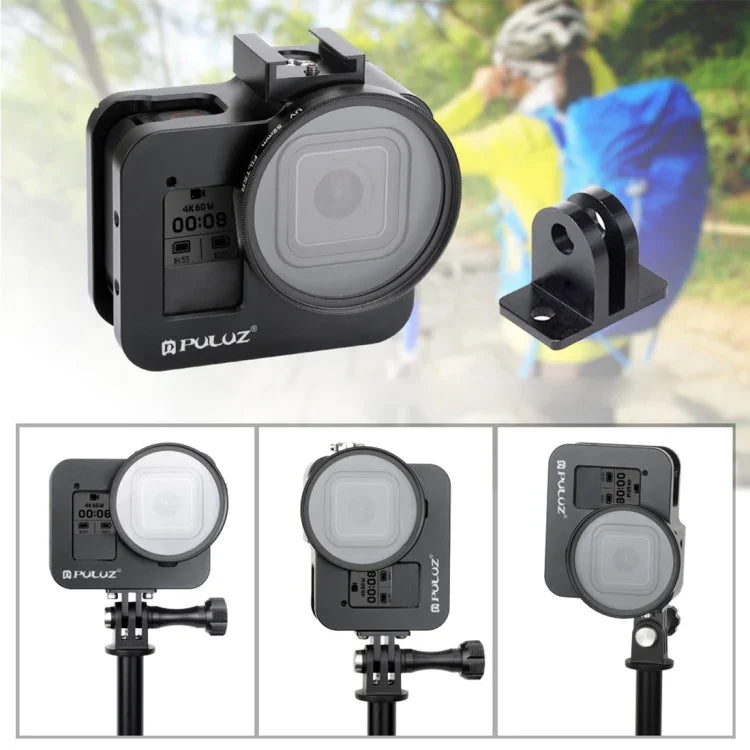 هيكل حماية من سبائك الألمنيوم CNC مع إطار تأمين وعدسة UV بحجم 52 مم لكاميرا GoPro HERO8 Black من PULUZ، لـ HERO8 Black مع إطار