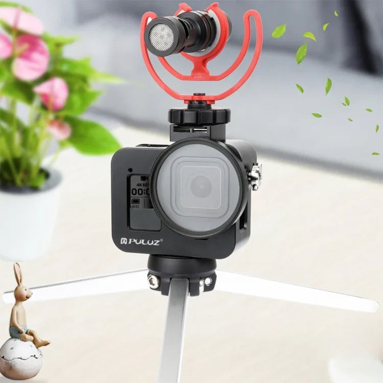 هيكل حماية من سبائك الألمنيوم CNC مع إطار تأمين وعدسة UV بحجم 52 مم لكاميرا GoPro HERO8 Black من PULUZ، لـ HERO8 Black مع إطار